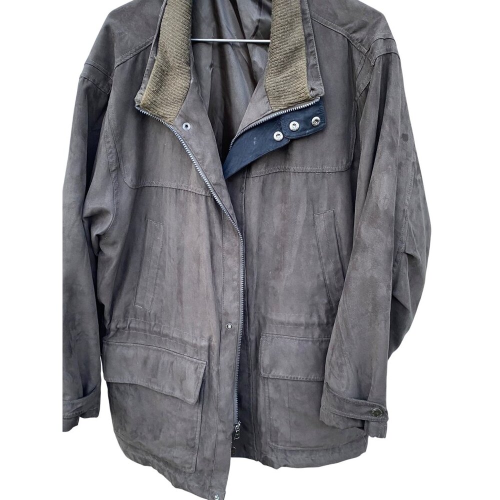 Vintage Brown Mens Suede Jacket With Corduroy Collar & Zipper Closure